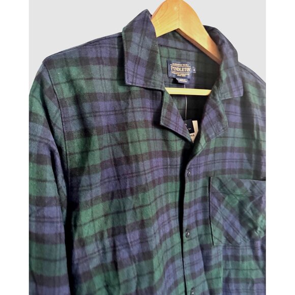 Pendleton Flannel Plaid Pajama Top Size Small Cotton Button Up Blue Green NWT $9 - Picture 12 of 15